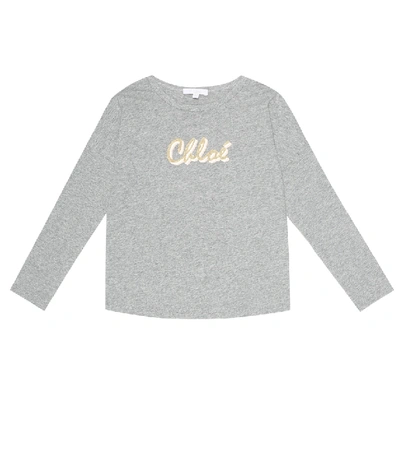 Shop Chloé Logo Cotton-jersey Top In Grey