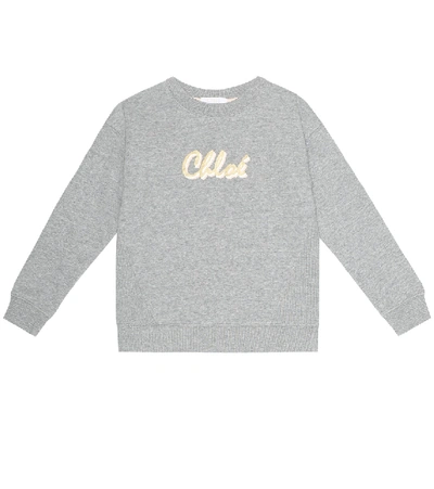 Shop Chloé Logo Cotton-blend Sweatshirt In Grey