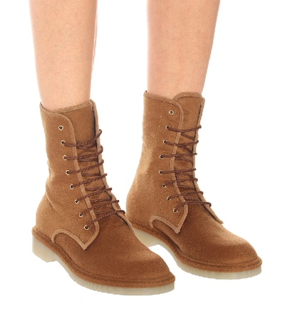 Shop Max Mara Baker Wool-felt Combat Boots In Brown