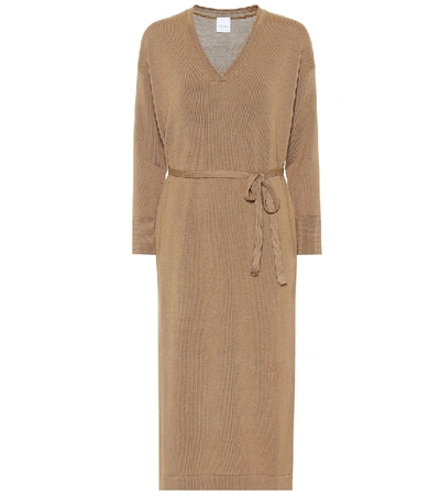 Shop Max Mara Calamai Wool Midi Dress In Brown