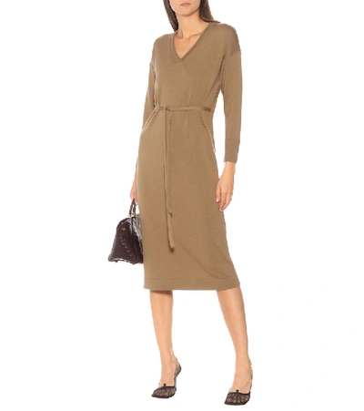 Shop Max Mara Calamai Wool Midi Dress In Brown