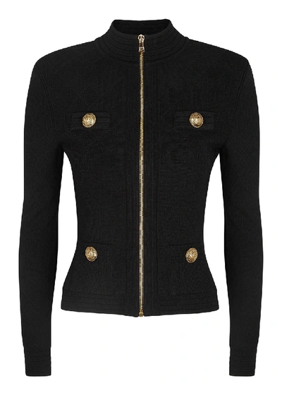 Shop Balmain Black Stretch-knit Jacket