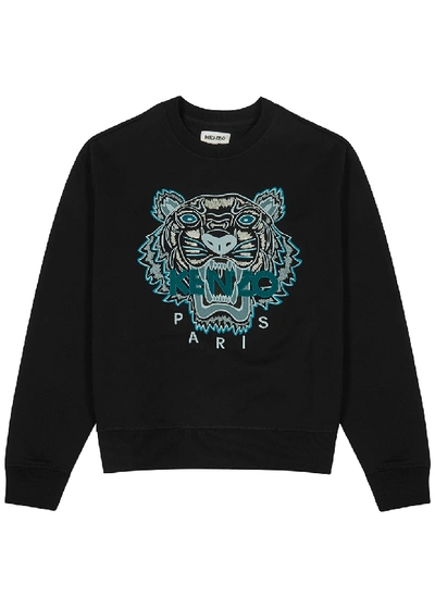 Shop Kenzo Black Tiger-embroidered Cotton Sweatshirt