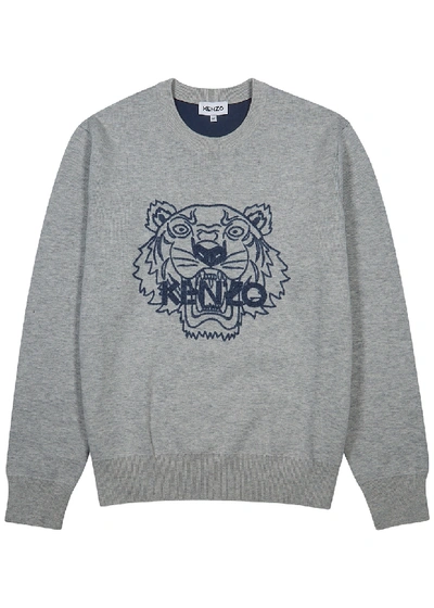 Shop Kenzo Grey Tiger-intarsia Wool-blend Jumper