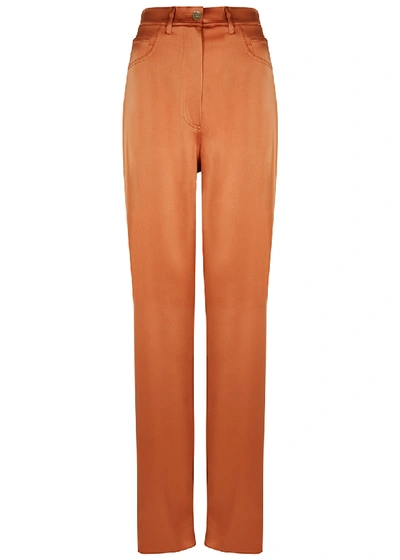 Shop Nanushka Drew Rust Straight-leg Satin Trousers In Orange