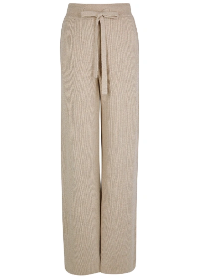 Shop Nanushka Oni Taupe Wide-leg Ribbed-knit Trousers In Beige