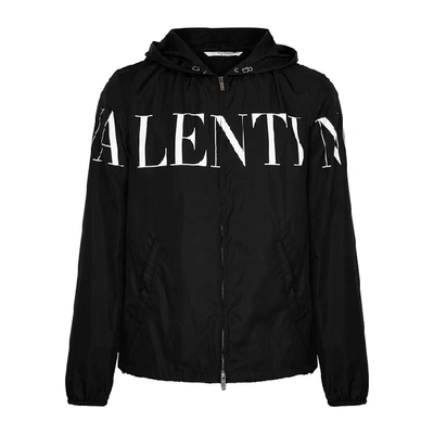 Valentino Black Logo-print Hooded Shell Jacket In Black