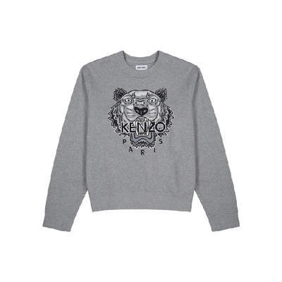 Shop Kenzo Grey Tiger-embroidered Cotton Sweatshirt