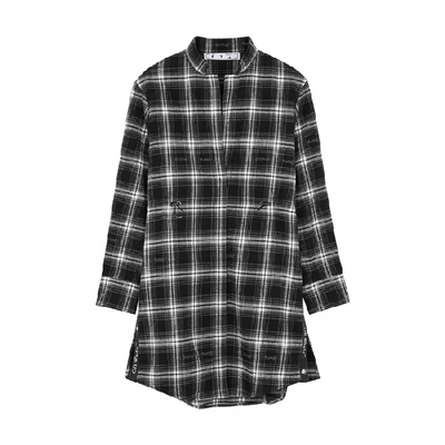 Shop Off-white Coulisse Checked Flannel Shirt Dress In Black