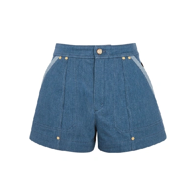 Shop Chloé Blue Stretch-denim Shorts