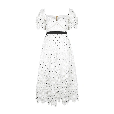 Shop Self-portrait Daisy White Guipure Lace Midi Dress In White And Black