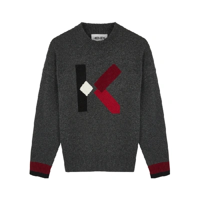 Shop Kenzo Grey Logo Wool-blend Jumper