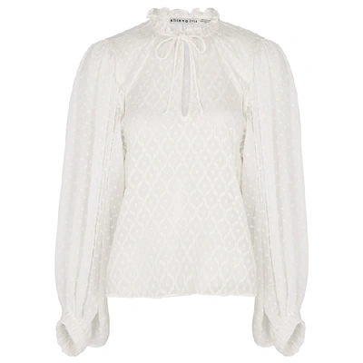 Shop Alice And Olivia Julius White Devoré Silk-blend Blouse In Off White