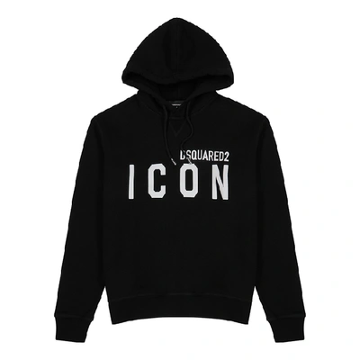 Dsquared2 Printed Logo Cotton Hooded Sweatshirt In Black