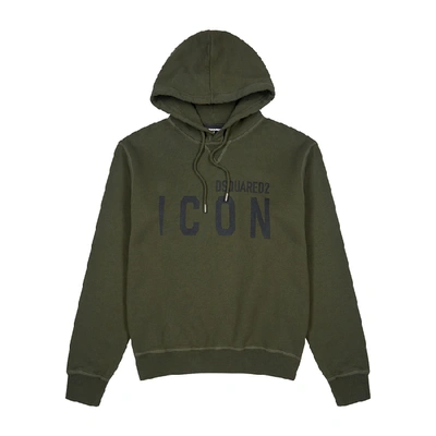 Shop Dsquared2 Icon Army Green Hooded Cotton Sweatshirt