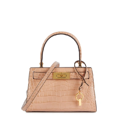 Shop Tory Burch Lee Radziwill Petite Almond Leather Top Handle Bag In Sand
