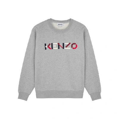 Shop Kenzo Grey Logo-embroidered Organic Cotton Sweatshirt