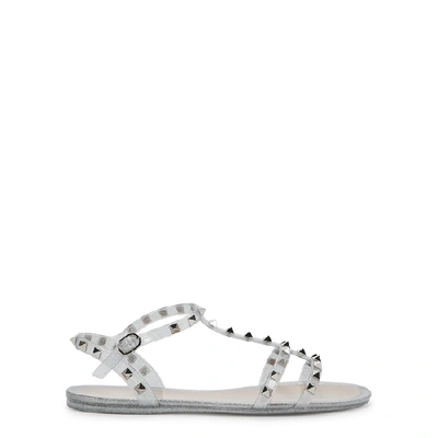 Shop Valentino Garavani Rockstud Glittered Sandals In Silver
