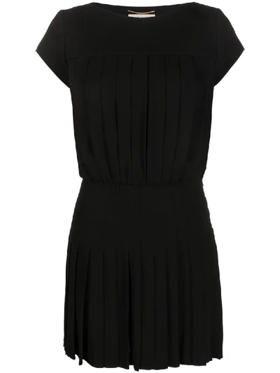 Shop Saint Laurent Pleated Mini Dress In Black