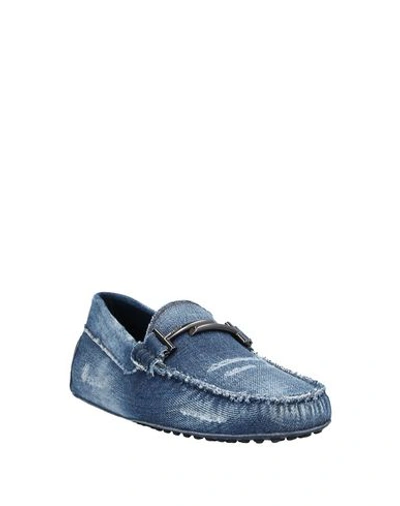 Shop Tod's Man Loafers Blue Size 6.5 Textile Fibers