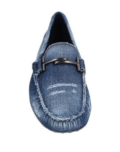 Shop Tod's Man Loafers Blue Size 6.5 Textile Fibers