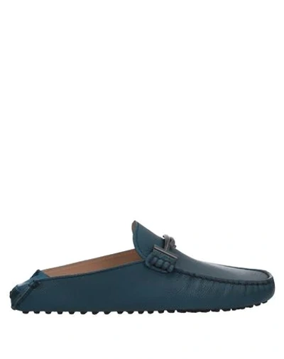 Tod's Man Mules & Clogs Midnight Blue Size 5.5 Soft Leather In Blue