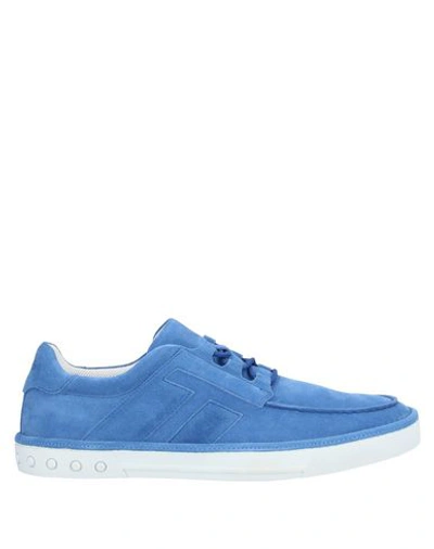 Shop Tod's Man Sneakers Azure Size 8.5 Soft Leather In Blue
