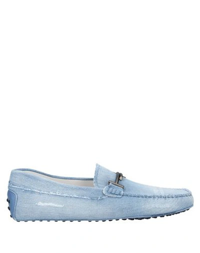Shop Tod's Man Loafers Azure Size 8 Textile Fibers In Blue