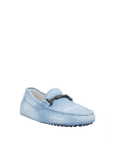 Shop Tod's Man Loafers Azure Size 8 Textile Fibers In Blue