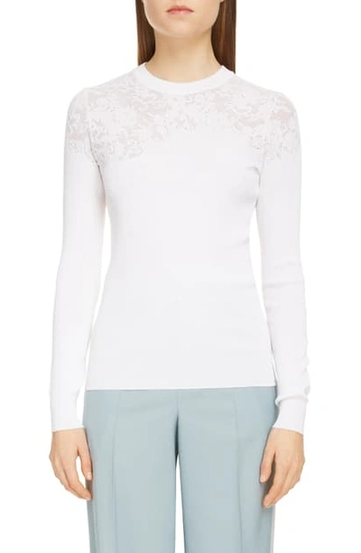 Shop Givenchy Lace Shoulder Ribbed Sweater In White