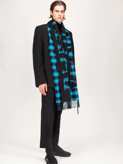 Shop Balenciaga Sc Check Oversized Scarf Blue Black