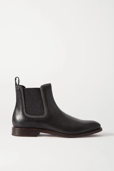 Shop Brunello Cucinelli Bead-embellished Cashmere-trimmed Leather Chelsea Boots In Black