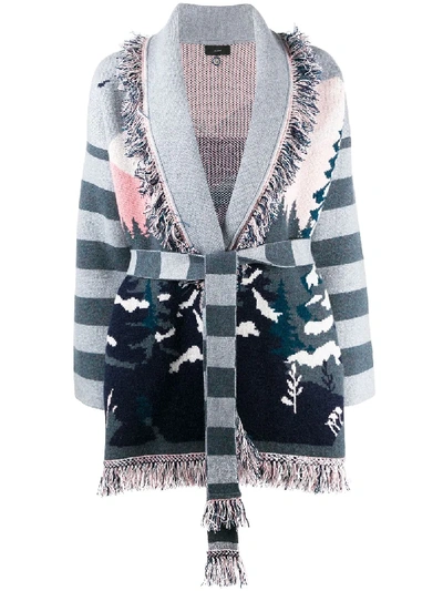 Shop Alanui Landscape Pattern Knitted Cardigan In Blue