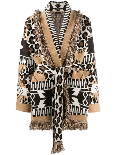 Shop Alanui Multi-pattern Cashmere Knitted Cardigan In Brown