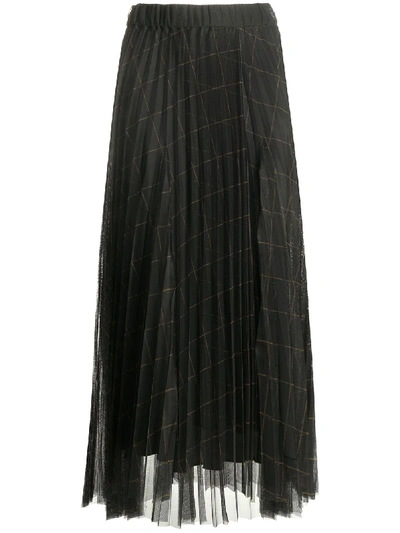 Shop Brunello Cucinelli Checkered Tulle Pleated Skirt In Grey