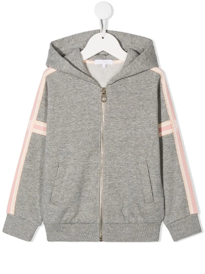 Shop Chloé Teen Zip-through Hooded Sweatshirt In Grey