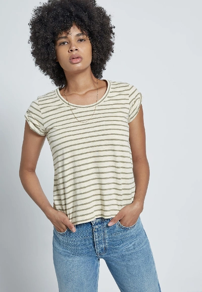 Shop Current Elliott The Culver Tee In Covert Green And Angora Stripe