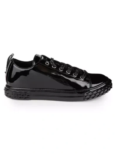 Shop Giuseppe Zanotti Men's Blabber Patent Leather Low-top Sneakers In Vague Nero
