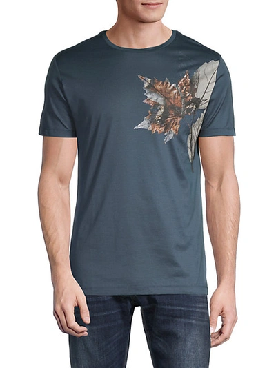 Shop Antony Morato Leaf Graphic Jersey T-shirt In Pacific Blue