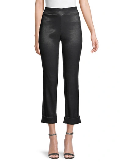 Shop Hue Satin High-rise Cuffed Pants In Black