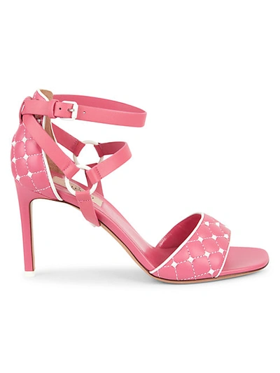 Shop Valentino Women's Rockstud Quilted Leather Sandals In Shadow Pink