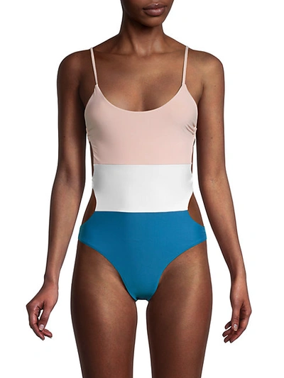 Shop Pilyq Colorblock Cutout One-piece Swimsuit In Island Blue