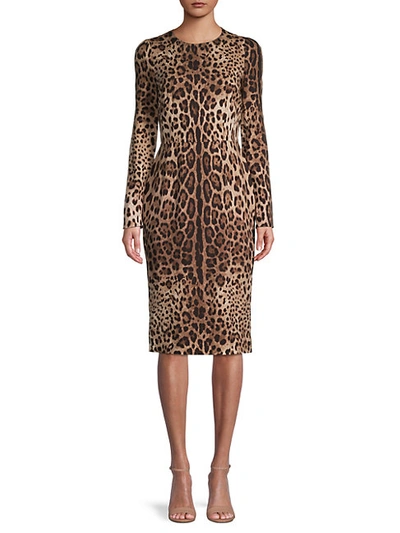 Shop Dolce & Gabbana Leopard-print Stretch Silk Dress