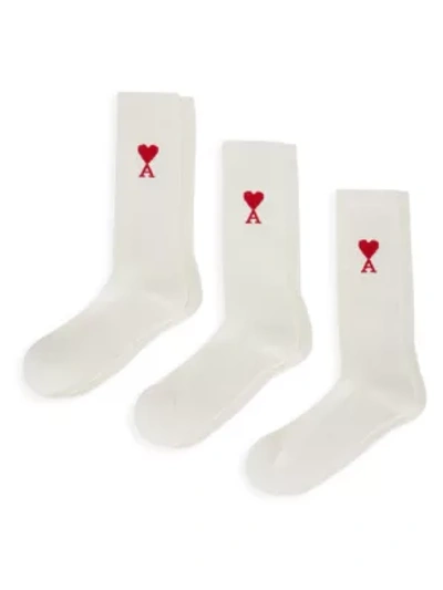 Shop Ami Alexandre Mattiussi 3-pack Ami De Coeur Socks Set In Off White