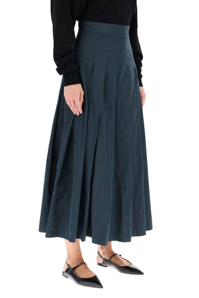 Shop Max Mara Long Pleated Skirt In Blue