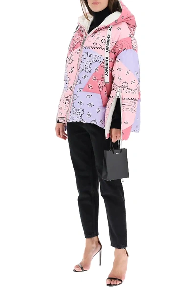 Shop Khrisjoy Bandana Print Khris Puffer Jacket In Pink/light Blue/black