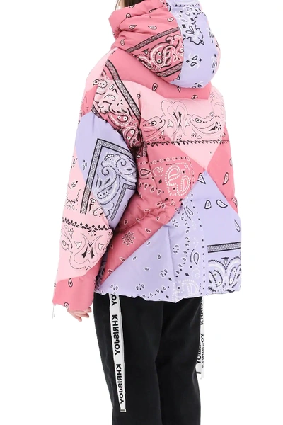 Shop Khrisjoy Bandana Print Khris Puffer Jacket In Pink/light Blue/black
