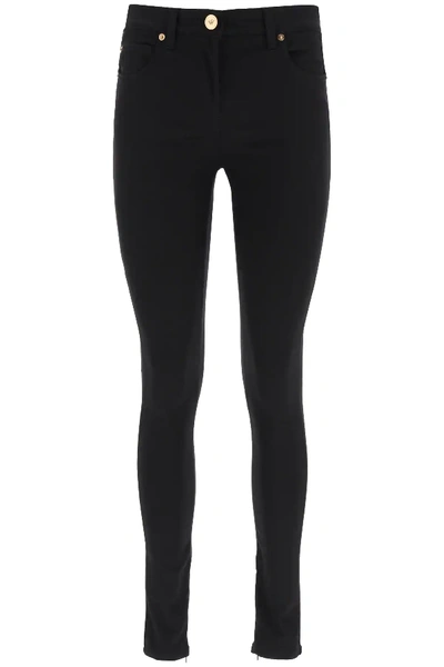 Shop Versace Bi-material Skinny Pants In Black