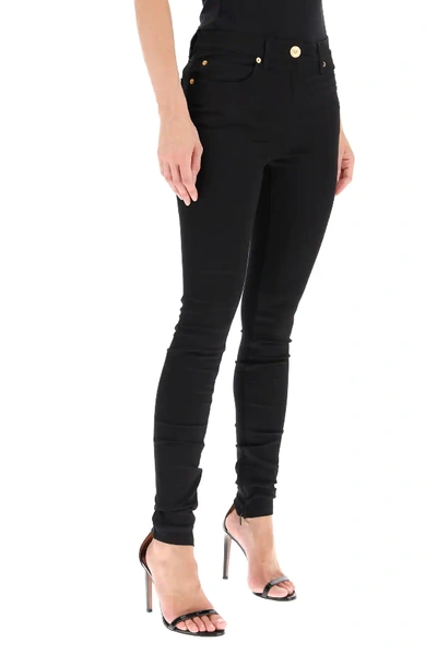 Shop Versace Bi-material Skinny Pants In Black