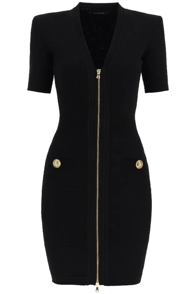 Shop Balmain Zipped Mini Dress In Black